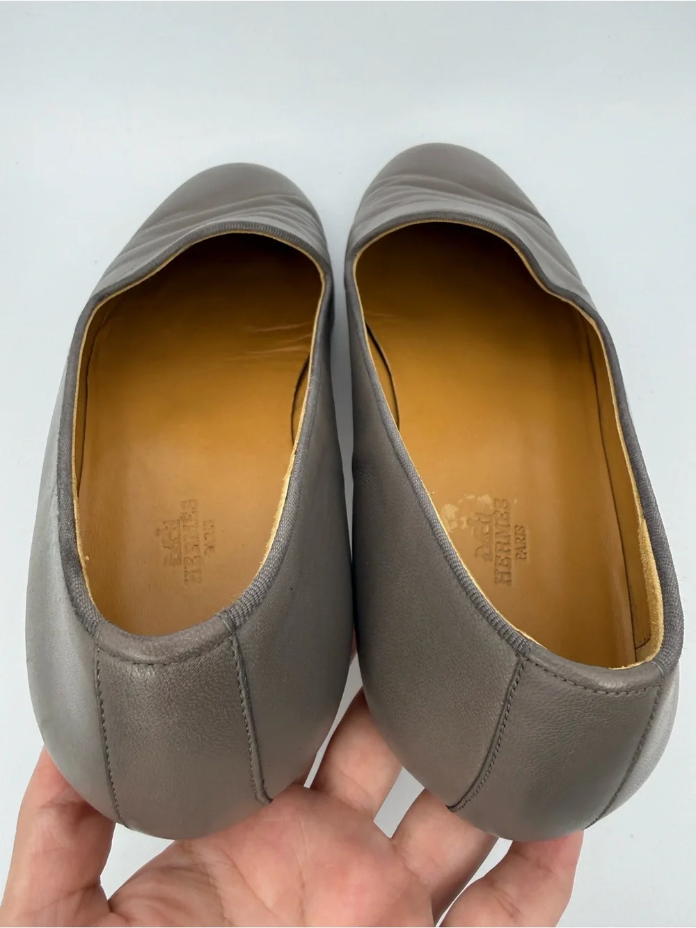 Hermès Paris Leather Loafers Gray Slip-On Flats Spain Men’s EU 43/43.5  READ